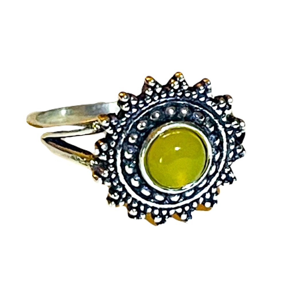 New RARE Cats Eye Chrysoberyl Yellow Green Artisan Sun 925 Sterling Silver Ring